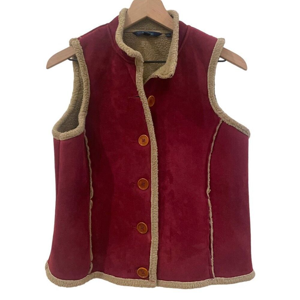 Boden Womens Burgundy Faux Shearling Suede Vest Gilet Wine Red Small Cozy - Picture 1 of 8